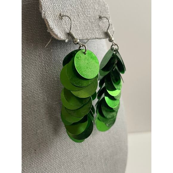 Paparazzi Green SEQUIN Earrings - Picture 2 of 5